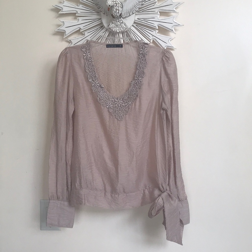 Cortelle knot side long sleeve taffeta blouse M